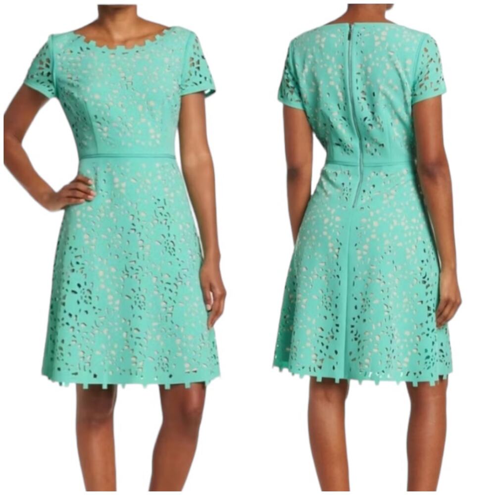 Shani NWT Laser Cutout Fit & Flare Dress Size 12 Seafoam Green Short Sleeve